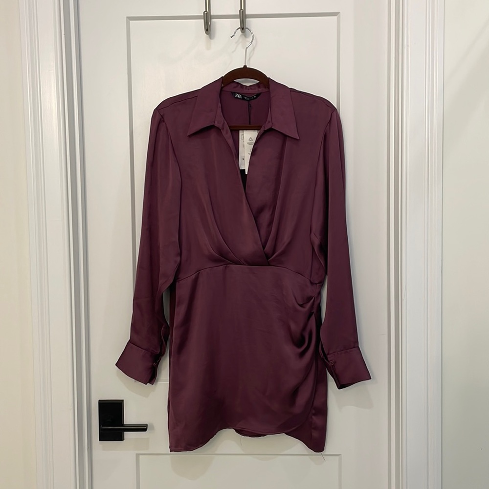 NWT Zara Satin Shirt Dress